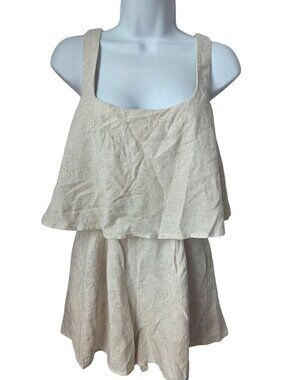 Lulus Beige Rayon & Linen Layered Sleeveless Romper XS